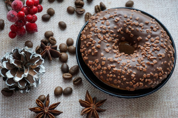 chocolate donuts with icing sugar