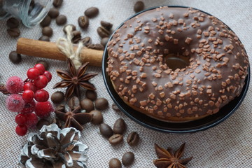 chocolate donuts with icing sugar