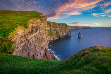 Amazing Cliffs of Moher at sunset in Ireland, County Clare.