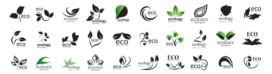 Collection Of Eco And Organic Logo Set - Isolated On White Background - Vector. Eco And Organic Logo Useful For Leaf Icon, Ecology Logo, Eco Symbol And Template Design. Ecology Tree Icons