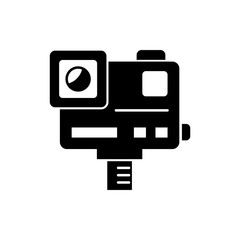 Action camera glyph icon design vector. Black glyph icon, white isolated design.