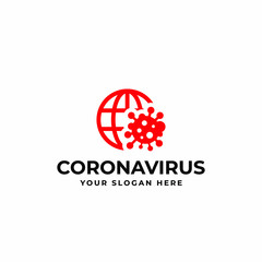 Creative world and covid-19 corona virus logo design vector template. Covid 19 icon design for business or corporate identity.