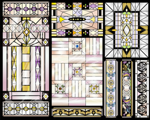 Stained Glass Art Deco & Floral Designs Set