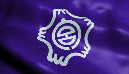 3D Waving Japan City Flag of Fujinomiya Closeup View