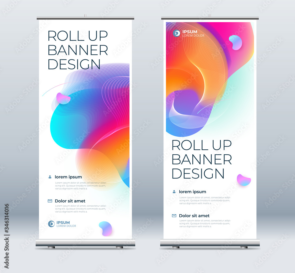 Wall mural roll up banner stand presentation concept. corporate business roll up template background. vertical 