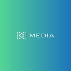 Media player + letter M. Media logo icon vector.