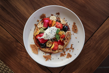 Pancakes with banana, kiwi, strawberries and ice cream