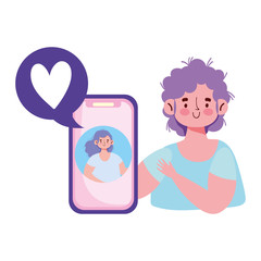 people creativity and technology,couple with smartphone talking romantic