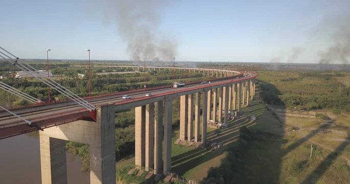 truck going up the zarate long arm bridge that connects the province of Buenos Aires with that of Entre rios.