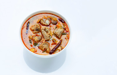 Thai food, Spicy soup with pork ribs on white background.
