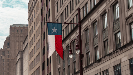 Texas flag on building in downtown Houston, Texas
