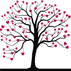 Vector drawing of a tree with hearts.