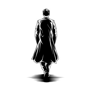 Man walk with cloak view back illustration vector