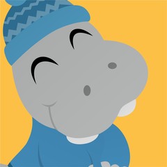 Illustration of Hippopotamus Wear Hats While Closing Their Eyes and There are Ball on Their Feet Cartoon, Cute Funny Character, Flat Design