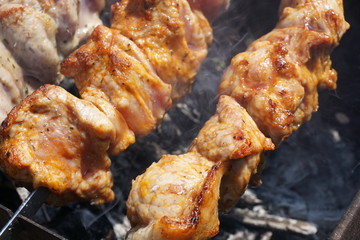 meat on the grill. Shick kebab on the grill