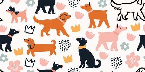Wallpaper murals Dogs seamless pattern with cute dogs isolated on white