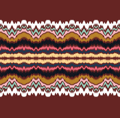 Ikat border. Geometric folk ornament. Ink on clothes. Tribal vector texture. Seamless striped pattern in Aztec style. Ethnic embroidery. Indian, Scandinavian, Gypsy, Mexican, African rug.