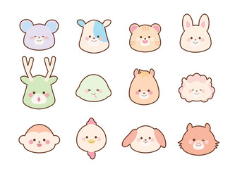 Obraz premium 十二支のイラストセット カラー 線あり