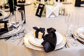 Wedding party reception table decoration.