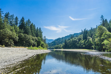 Fototapeta na wymiar Wide river in Redwood National Park