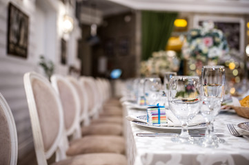 Close up wedding reception table from a vintage restaurant
