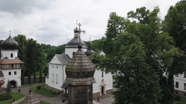 Aerial view from quadcopter of Krehiv Monastery complex. Lviv, Zhovkva region, Galychyna, Ukraine