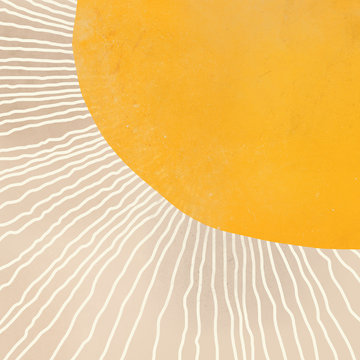boho abstract sun art yellow and neutral colors hand-painted illustration, texture artwork  