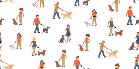 Fototapeta na wymiar seamless pattern with urban people walking dogs
