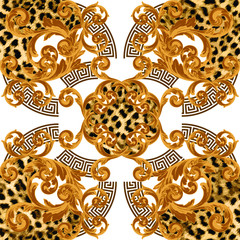 Baroque gold color with greek design leaves seamless pattern design