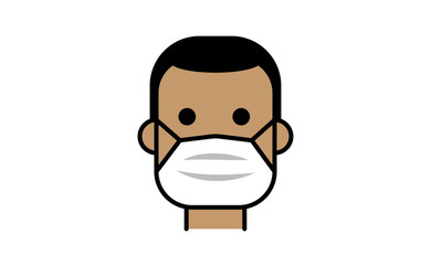 Medical face protection mask icon. Man using protective surgical mask for coronavirus prevention. Linear art vector.