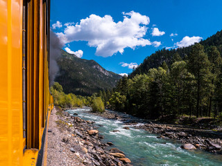 The Narrow Gauge Railway from Durango to Silverton that runs through the Rocky Mountains by the...