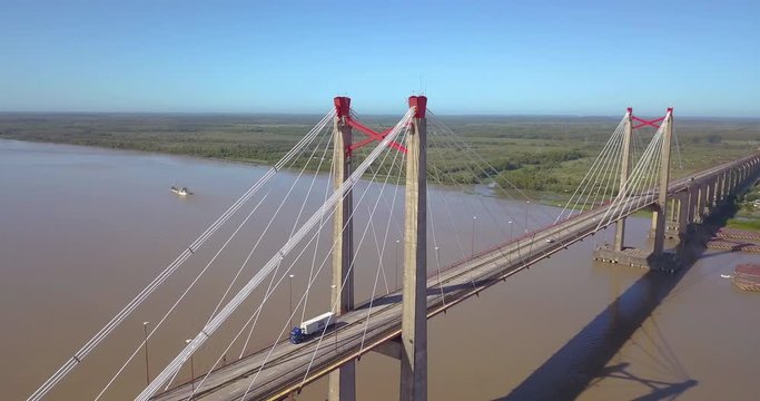 truck going up the zarate long arm bridge that connects the province of Buenos Aires with that of Entre rios.
