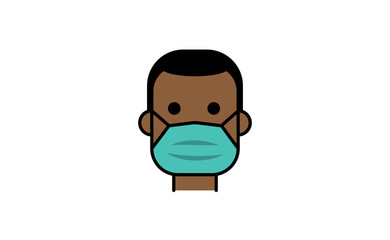 Medical face protection mask icon. Man using protective surgical mask for coronavirus prevention. Linear art vector.