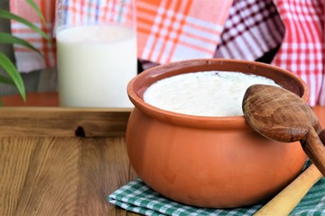 homemade organic yogurt fermented in casserole