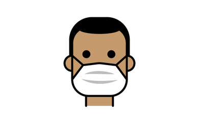 Medical face protection mask icon. Man using protective surgical mask for coronavirus prevention. Linear art vector.