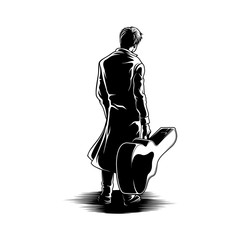 Man with guitar view back illustration vector