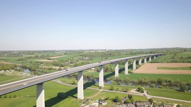 Aerial view of german interstate "Ruhrtalbr&uuml;cke" at the A52 in M&uuml;lheim, North Rhine-Westphalia, Germany
