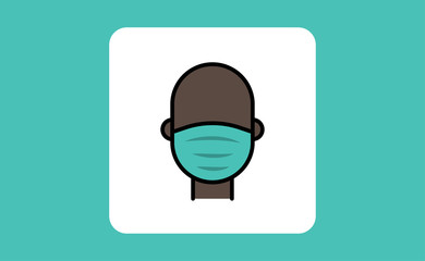 Man icon with medical face protection mask. Protective surgical mask for coronavirus prevention. Linear art vector.