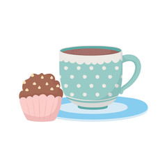coffee time and tea, cup and sweet cupcake decoration