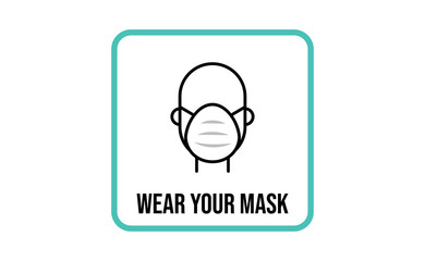 Medical face protection mask icon. Man using protective surgical mask for coronavirus prevention. Linear art vector.