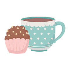 tea time, cup and sweet cupcake in dish design