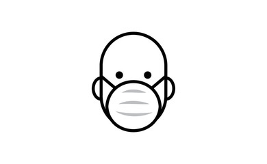 Medical face protection mask icon. Man using protective surgical mask for coronavirus prevention. Linear art vector.