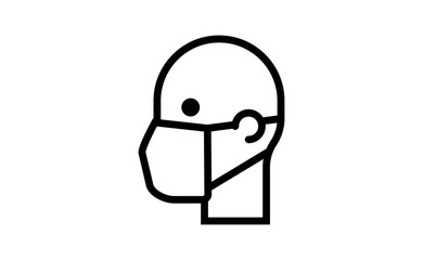 Medical face protection mask icon. Man using protective surgical mask for coronavirus prevention. Linear art vector.