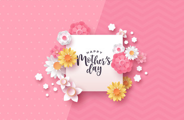 Mother's day papercut floral card template frame