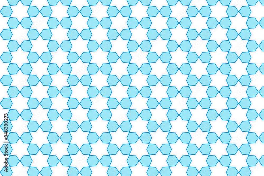 Poster the background image in blue pentagon pattern arranged in a star shape.