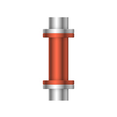 Pipe vector. Made from steel or metal connection by flange fitting fixing by screw and bolt. Part for pipeline construction to transportation oil and gas in industry, water in plumbing and irrigation.