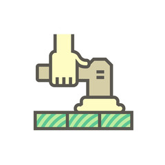 Floor sanding in construction or renovation work vector icon. That process to removing the top surfaces of a wooden floor i.e. hardwood and parquet by sandpaper with abrasive, grinder or sander tool.