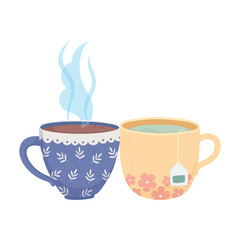 coffee time, cups coffee tea teabag fresh beverage