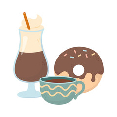 coffee time, coffee cup latte donut fresh aroma beverage