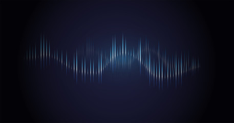 Sound wave. Dynamic vibration wallpaper. Abstract sound wave element on blue background. Music visualization, futuristic graphic element as digital equalizer. Frequency pulse modulation vector